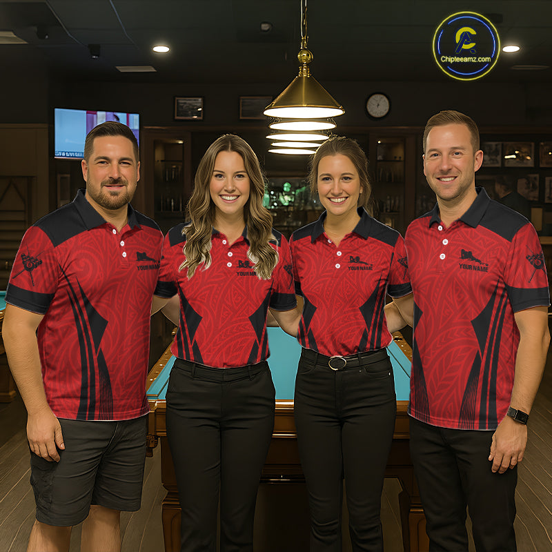 Red Tribal Ball Pool Women Billiard Polo & 1/4-Zip Attire Custom 8 Ball Billiard Team Shirt NYN2388