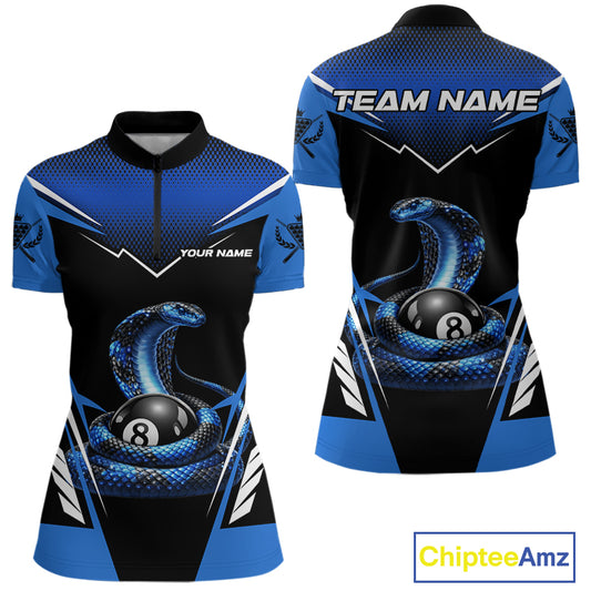 Cobra Balls Billiard Polo & 1/4-Zip Shirt For Women  Custom 8 Ball Pool Billiard Attire|Blue NYN2393