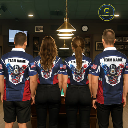 250 Years Freedom Eagle 8 Ball 9 Ball Pool Women Billiard Shirt Custom American Flag Billiard Apparel NYN2634