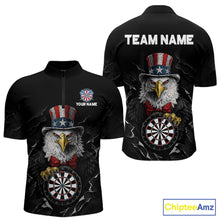 Load image into Gallery viewer, Custom Patriotic Funny Eagle Dartboard Men Darts Polo &amp; Quarter-Zip Shirt Personalized Dart Jerseys NYN2771