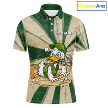 Load image into Gallery viewer, Mens Funny Duck Golf Shirts Grunge Green Beige Golf Clothing Custom Golf Team Polo, Golf Upf Shirts NYN2998