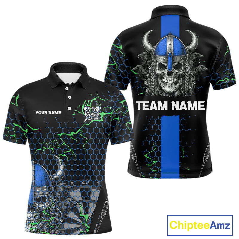 Blue Horned Warrior Skull Men's Dart Shirt - Personalized Name For Darts Jersey NYN0446