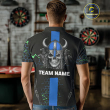 Load image into Gallery viewer, Blue Horned Warrior Skull Men's Dart Shirt - Personalized Name For Darts Jersey NYN0446