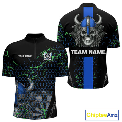 Blue Horned Warrior Skull Men's Dart Shirt - Personalized Name For Darts Jersey NYN0446