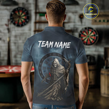 Load image into Gallery viewer, Skeleton And Dartboard Custom Blue Polo Darts Shirt For Men - Darts Team Jersey NYN0698