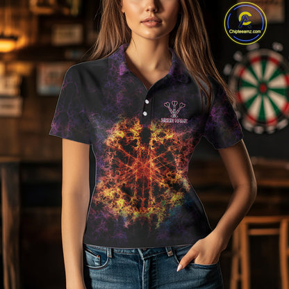 Colorful Flame Dartboard Custom Polo Darts Shirt For Women - Darts Team Jersey NYN0699