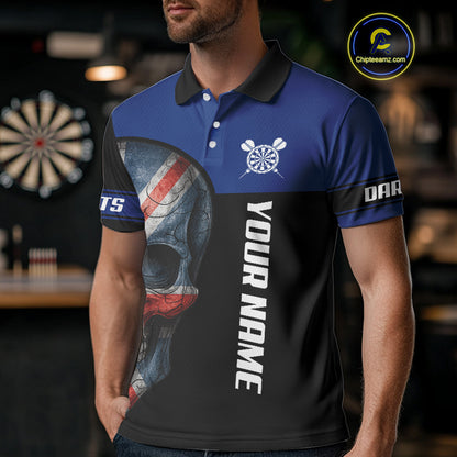 Blue Skeleton & Dartboard Custom Polo Darts Shirt For Men - Darts Team Jersey NYN0701