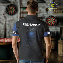 Load image into Gallery viewer, Blue Skeleton &amp; Dartboard Custom Polo Darts Shirt For Men - Darts Team Jersey NYN0701