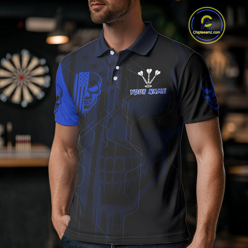 Custom Darts Team Polo Shirt For Men Blue Flame Dartboard - Darts Jersey NYN0704