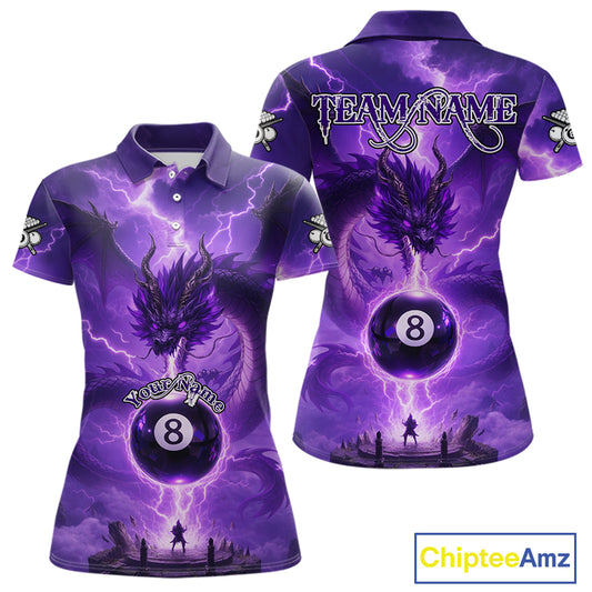 Dragon Light 8 Ball Women Billiard Polo & 1/4-Zip Shirt Custom Pool Team Billiard Shirts|Purple NYN2402