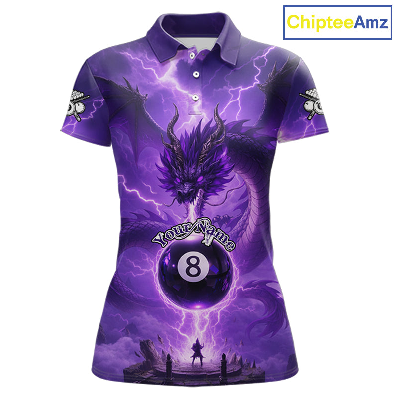 Dragon Light 8 Ball Women Billiard Polo & 1/4-Zip Shirt Custom Pool Team Billiard Shirts|Purple NYN2402
