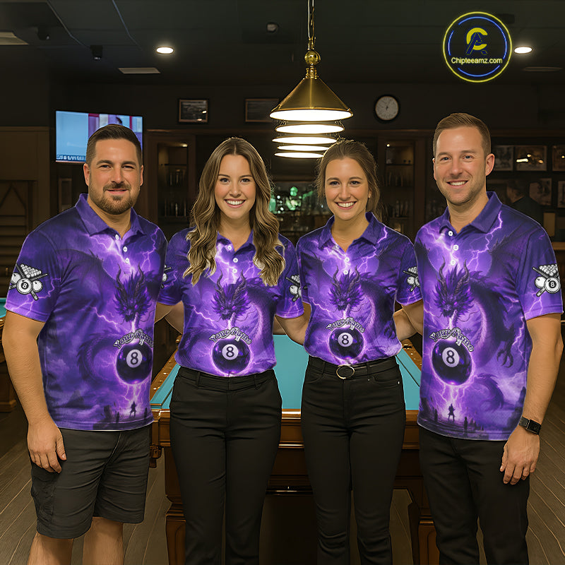 Dragon Light 8 Ball Men Billiard Polo & 1/4-Zip Shirt Custom Pool Team Billiard Shirts|Purple NYN2402
