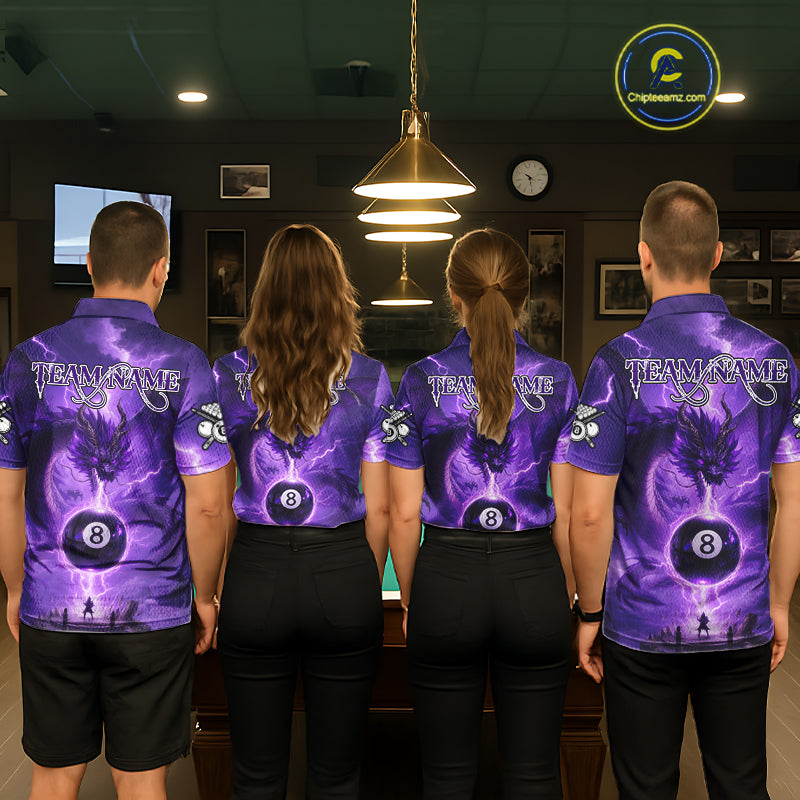 Dragon Light 8 Ball Men Billiard Polo & 1/4-Zip Shirt Custom Pool Team Billiard Shirts|Purple NYN2402