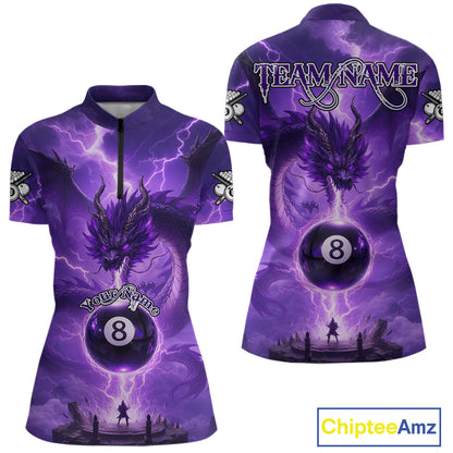Dragon Light 8 Ball Women Billiard Polo & 1/4-Zip Shirt Custom Pool Team Billiard Shirts|Purple NYN2402