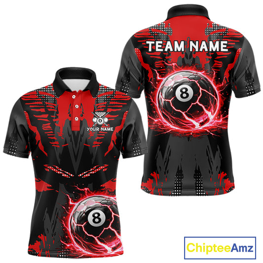 Black And Red Crack 8 Ball Pool Billiard Apparel For Men Custom Billiard Team Shirt Designs NYN2406