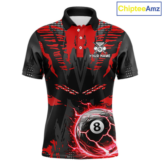Black And Red Crack 8 Ball Pool Billiard Apparel For Men Custom Billiard Team Shirt Designs NYN2406