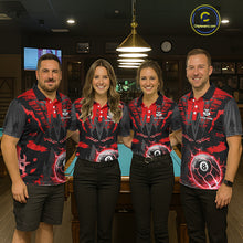 Load image into Gallery viewer, Black And Red Crack 8 Ball Pool Billiard Apparel For Women Custom Billiard Team Shirt Designs NYN2406