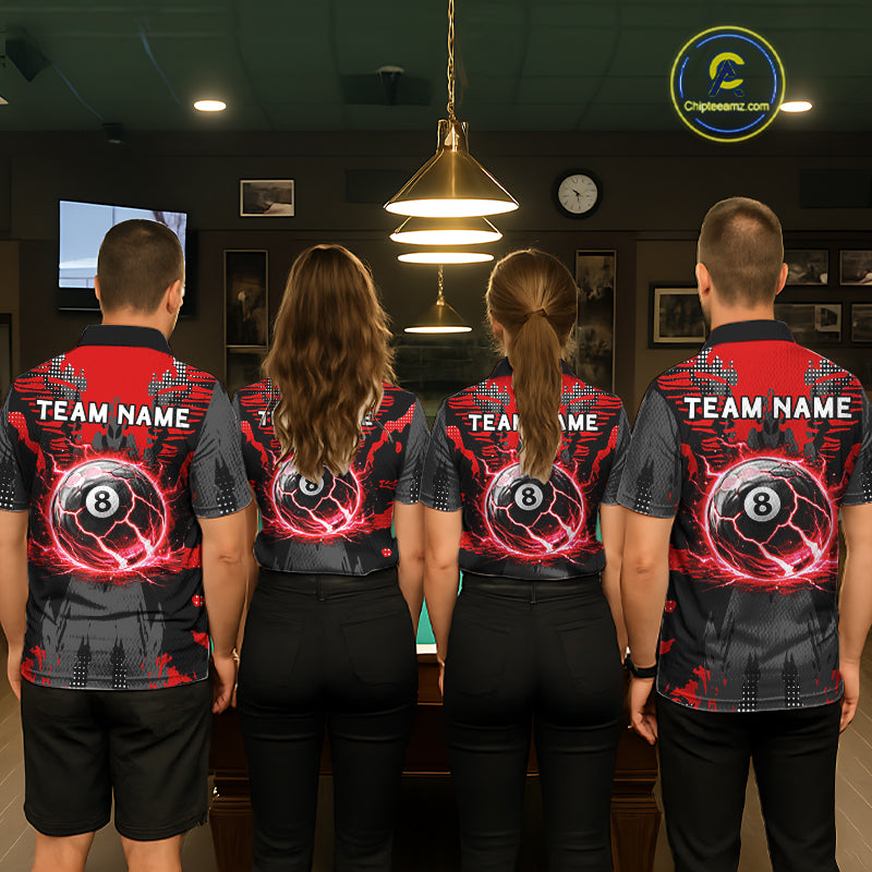 Black And Red Crack 8 Ball Pool Billiard Apparel For Men Custom Billiard Team Shirt Designs NYN2406