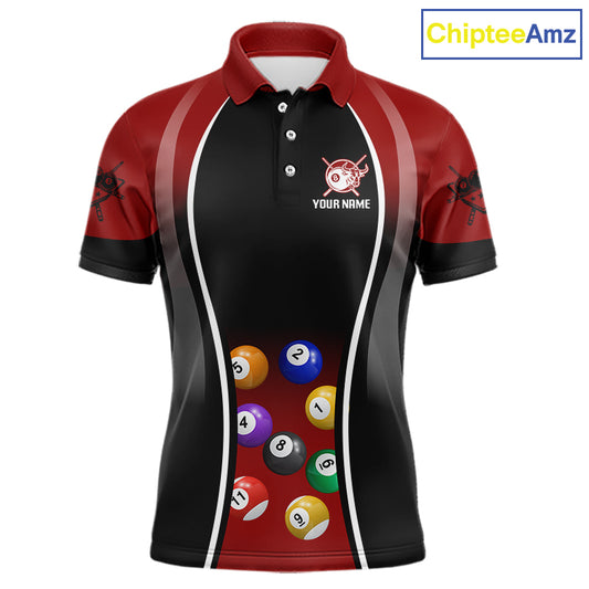 Red Funny Bull Pool Balls Men Billiard Polo & 1/4-Zip Apparel Custom Billiard Shirt Designs NYN2408