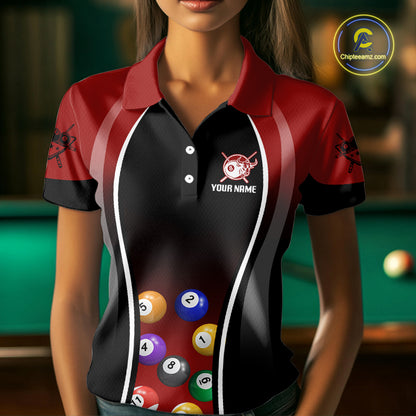 Red Funny Bull Pool Balls Women Billiard Polo & 1/4-Zip Apparel Custom Billiard Shirt Designs NYN2408
