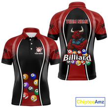 Load image into Gallery viewer, Red Funny Bull Pool Balls Men Billiard Polo &amp; 1/4-Zip Apparel Custom Billiard Shirt Designs NYN2408