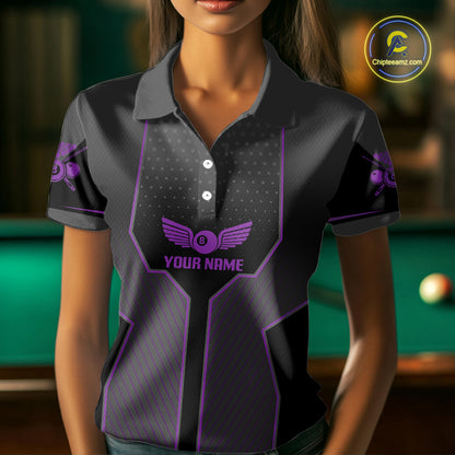 Thunder Purple 8 Ball Pool Women Billiard Polo & 1/4-Zip Jersey Custom Billiard Shirt Designs NYN2410