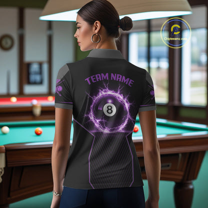 Thunder Purple 8 Ball Pool Women Billiard Polo & 1/4-Zip Jersey Custom Billiard Shirt Designs NYN2410