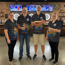 Load image into Gallery viewer, Colorful Rooster Funny Women Darts Polo &amp; 1/4-Zip Shirt Custom Grunge Blue Dart Attire For Darters NYN3004