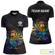 Load image into Gallery viewer, Colorful Rooster Funny Women Darts Polo &amp; 1/4-Zip Shirt Custom Grunge Blue Dart Attire For Darters NYN3004