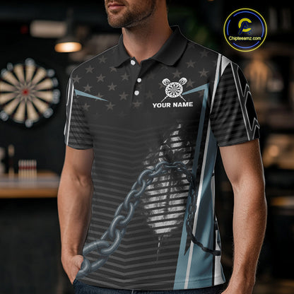 Flame Darts & Scorpion Men's Darts Shirt - Custom Name For Steel Blue Darts Jersey NYN0454
