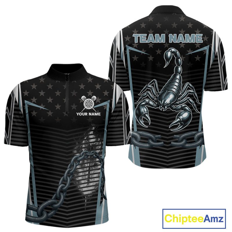 Flame Darts & Scorpion Men's Darts Shirt - Custom Name For Steel Blue Darts Jersey NYN0454