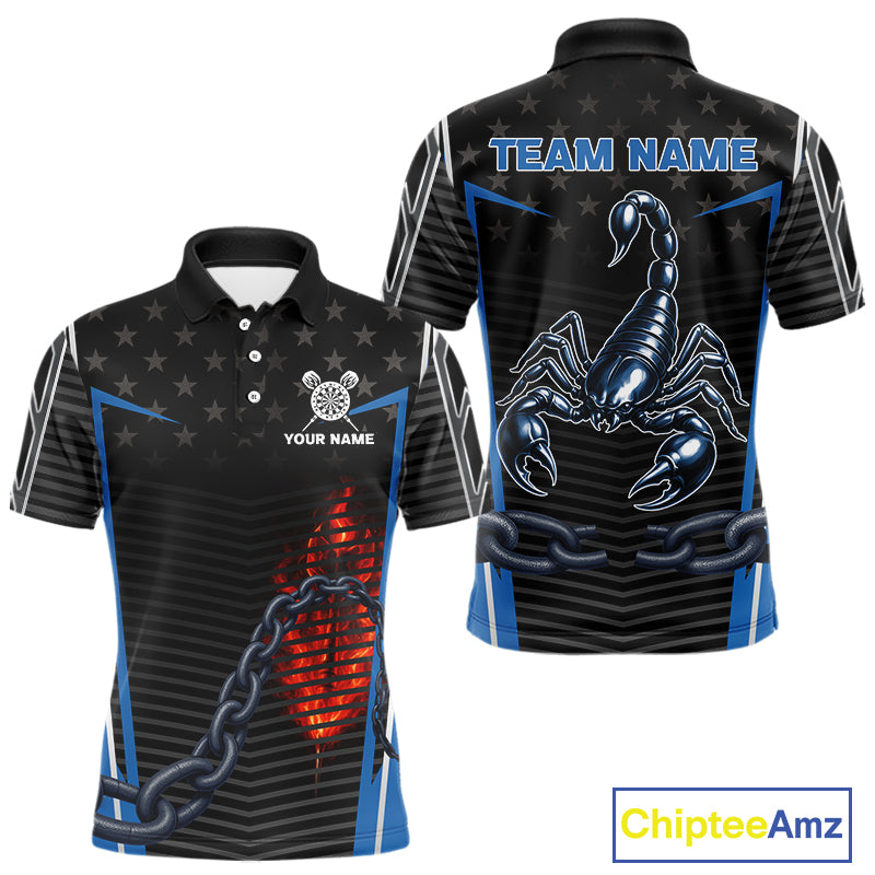 Flame Dart Arrow & Scorpion Men's Darts Shirt - Custom Name For Blue Darts Jersey NYN0455