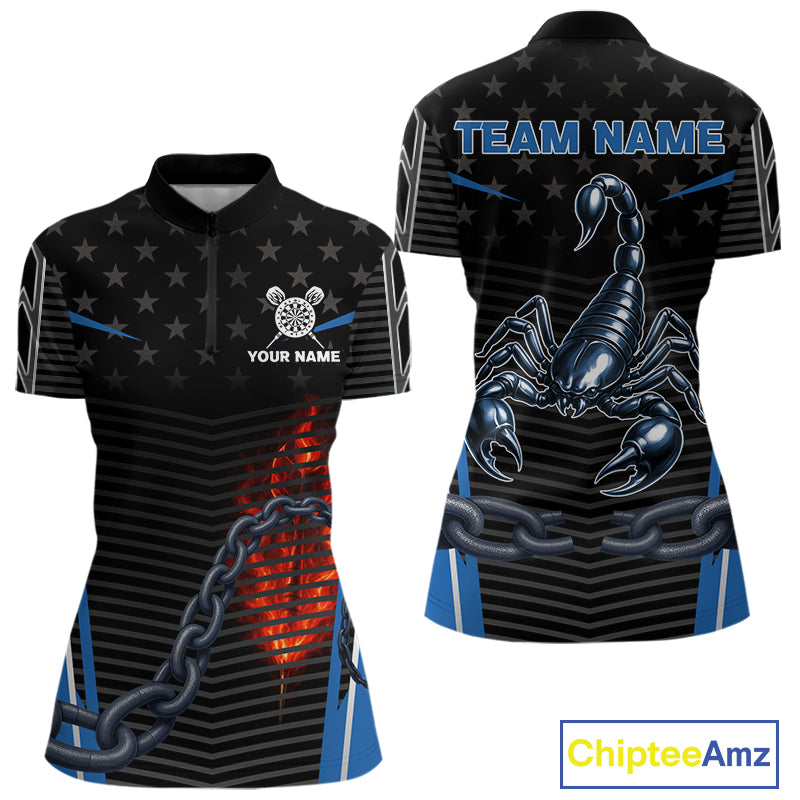 Flame Dart Arrow & Scorpion Women's Darts Shirt - Custom Name For Blue Darts Jersey NYN0455