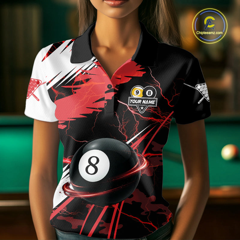 Lightning Red Billiard 8 Ball & 9 Ball Pool Shirt For Women Custom Camo Billiard Team Jersey NYN3425