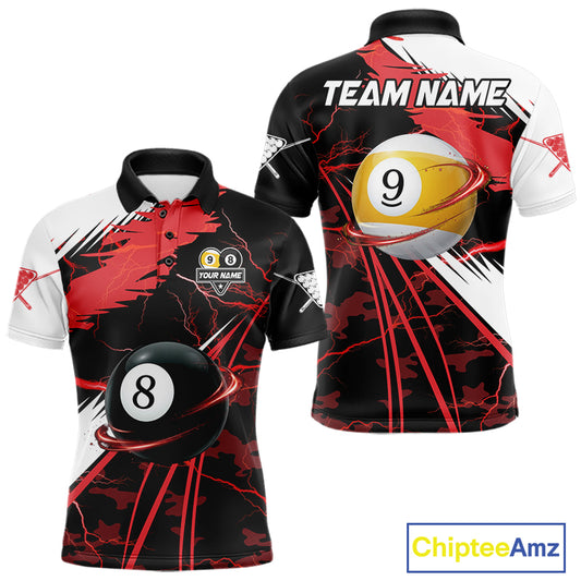 Red Lightning 8 Ball 9 Ball Pool Shirt For Men Custom Camo Billiard Team Jersey