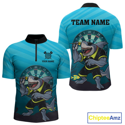 Shark & Dartboard Custom Funny Quarter-Zip Shirt For Men - Darts Team Jersey NYN0706
