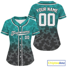 Load image into Gallery viewer, Custom Black Turquoise Camo Baseball Shirt For Women Baseball Team Jerseys NYN1595