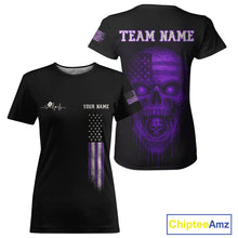 Load image into Gallery viewer, Custom Purple Grunge Skull Pickleball Ball League Jerseys For Women US Flag Pickleball Shirts NYN2151