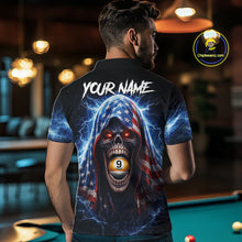 Load image into Gallery viewer, US Flag Thunder Grim Reaper 8 Ball 9 Ball Pool Men Billiard Shirt Custom Patriotic Billiard Apparel NYN2636