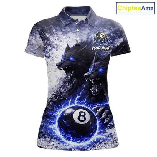 Grey & Blue Grunge Wolfs Claws Thunder 8 Ball Pool Women Billiard Shirt Custom Billiard Team Attire NYN2640