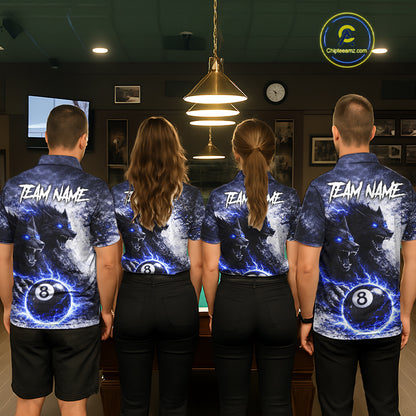 Grey & Blue Grunge Wolfs Claws Thunder 8 Ball Pool Women Billiard Shirt Custom Billiard Team Attire NYN2640