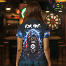 Load image into Gallery viewer, American Flag Thunder Grim Reaper Dartboard Women Darts Polo Shirt Custom Patriotic Dart League Shirt NYN2641
