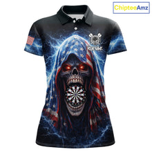 Load image into Gallery viewer, American Flag Thunder Grim Reaper Dartboard Women Darts Polo Shirt Custom Patriotic Dart League Shirt NYN2641