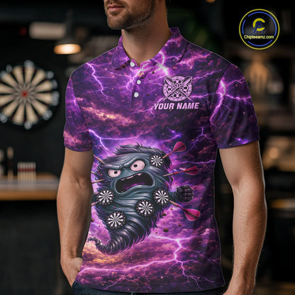 Purple Funny Scary Tornado Dartboard & Arrow Men Darts Polo Shirt Custom Dart League Shirts NYN2643