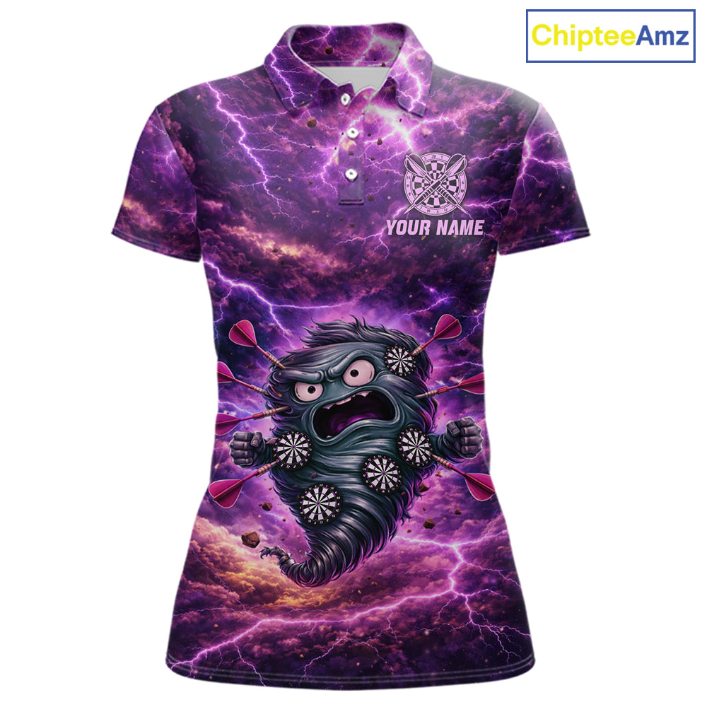 Purple Funny Scary Tornado Dartboard & Arrow Women Darts Polo Shirt Custom Dart League Shirts NYN2643