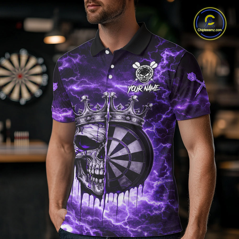 Thunder Purple Cracked Crown Skull Dartboard Men Darts Polo Shirt Custom Dart League Shirt NYN2645