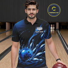 Load image into Gallery viewer, Blue Watering Bowling Ball &amp; Pins Jerseys For Men Custom Splatter Bowling Shirt Team Attire NYN3181