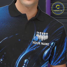 Load image into Gallery viewer, Blue Watering Bowling Ball &amp; Pins Jerseys For Men Custom Splatter Bowling Shirt Team Attire NYN3181