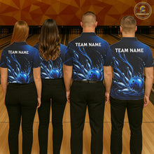 Load image into Gallery viewer, Blue Watering Bowling Ball &amp; Pins Jerseys For Men Custom Splatter Bowling Shirt Team Attire NYN3181