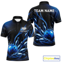 Load image into Gallery viewer, Blue Watering Bowling Ball &amp; Pins Jerseys For Men Custom Splatter Bowling Shirt Team Attire NYN3181